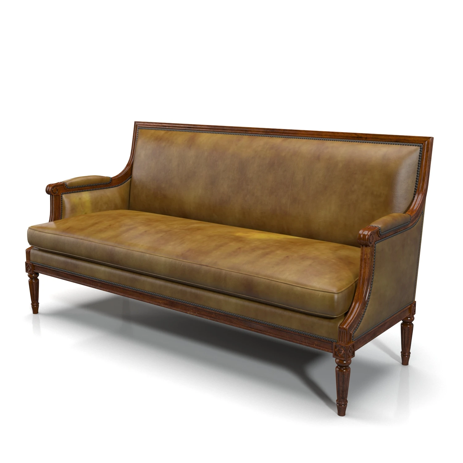 English Leather 19th Century Mahogany Sofa 3D Model_04
